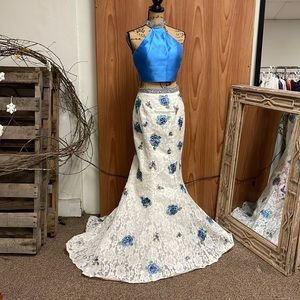 princess polly baby blue dress Rachel Allan | Dresses | Rachel Allan 2 Piece Prom Dress Blue Top White  Lace Bottom Floral Embroidered 6